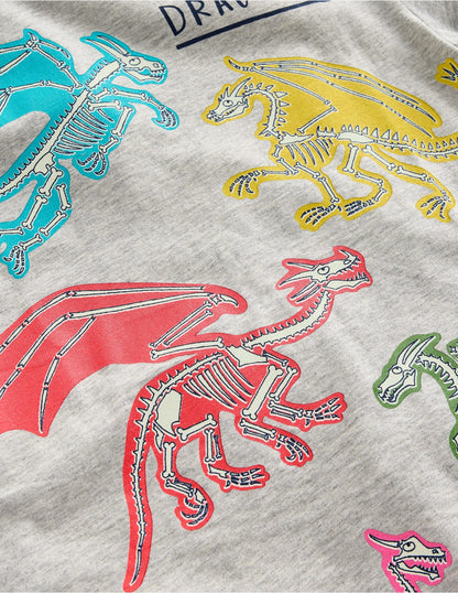 Short Sleeve GITD T-shirt-Grey Marl Dragons