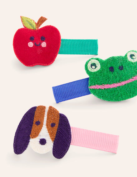 3-pack Hair Clips-Multi Animals