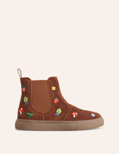 Embroidered Ankle Boot-Tan Embroidered Motifs