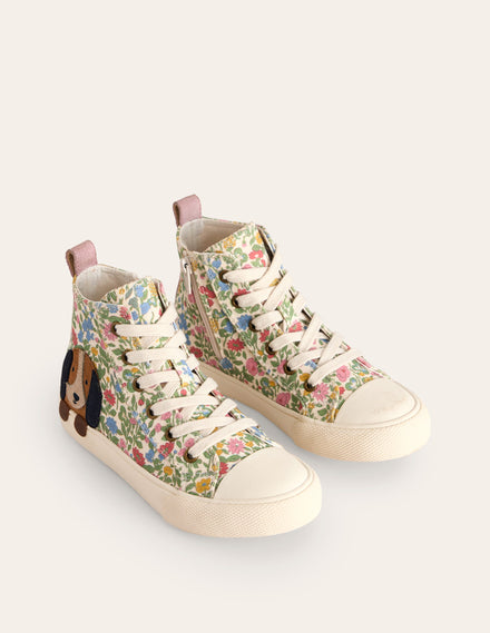 Applique Canvas High Top-Multi Floral Dog