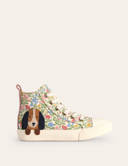 Applique Canvas High Top-Multi Floral Dog