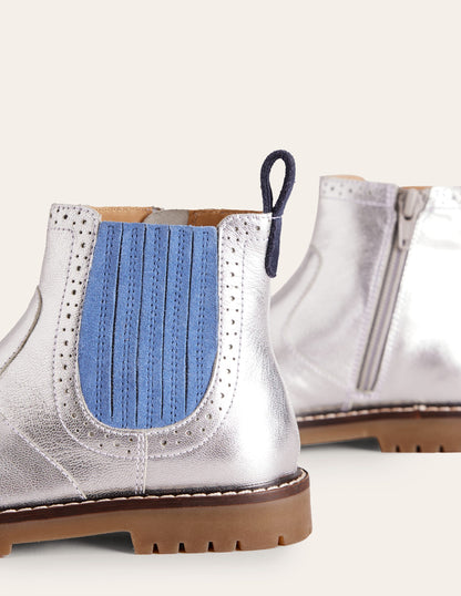 Leather Chelsea Boots-Silver