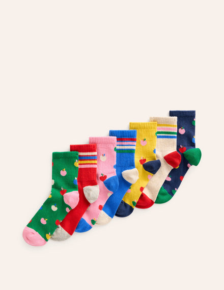 7-Pack Ribbed Socks-Multi Apples