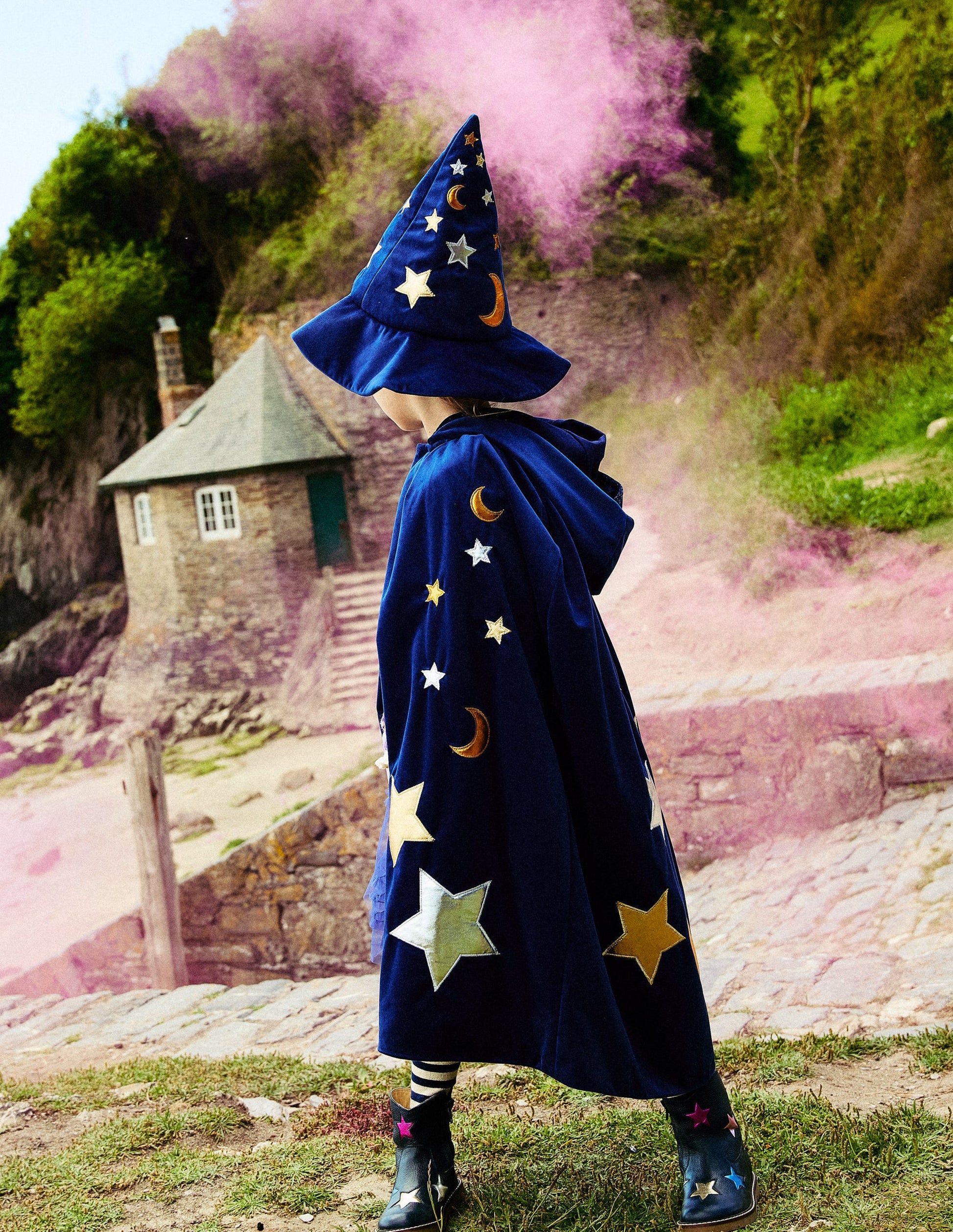 Embroidered Velvet Cape-College Navy-4