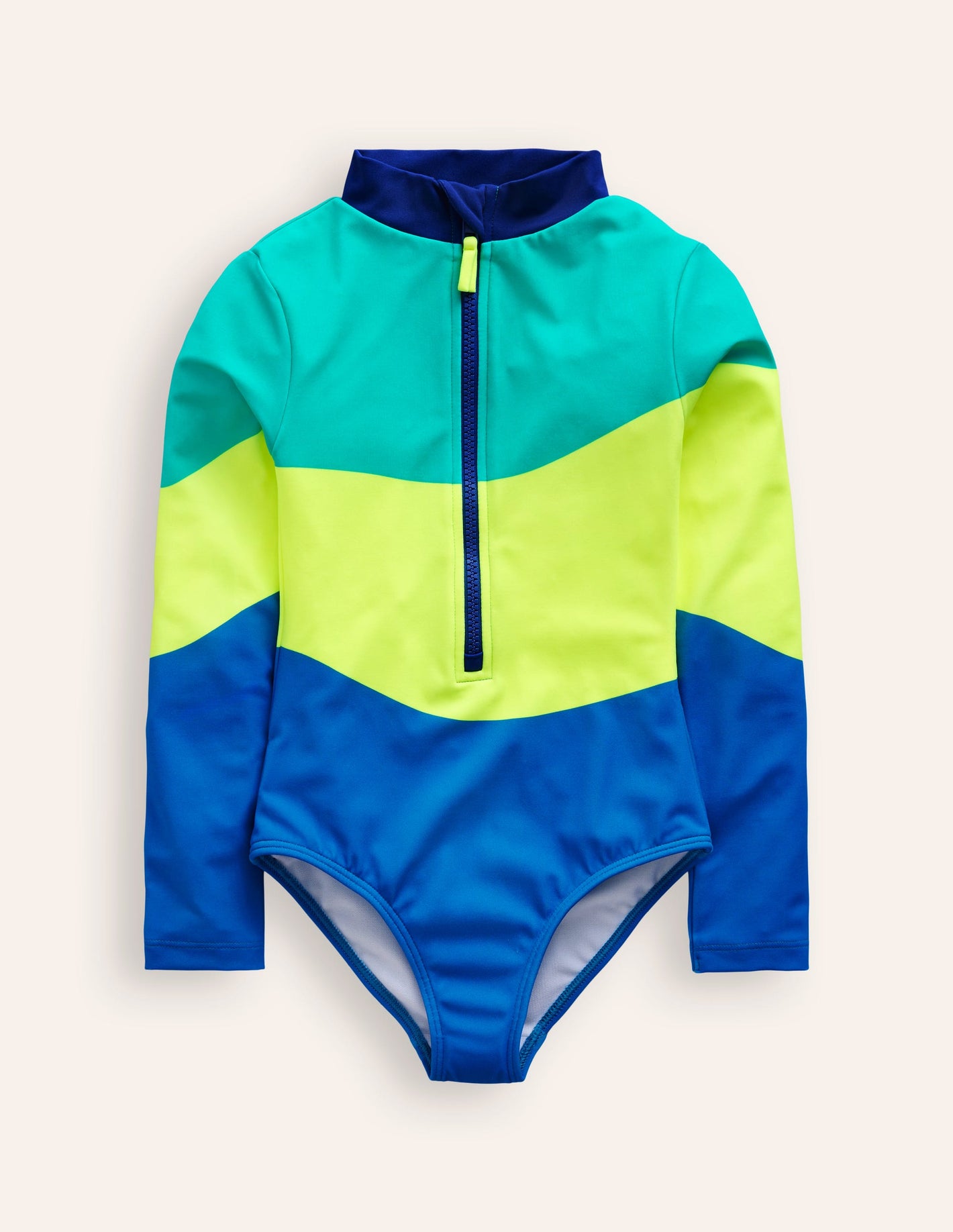 Long-sleeved Swimsuit-Blue/ Yellow Colourblock