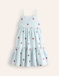 Tiered Twirly Sundress-Vintage Blue/ Ivory Strawberry