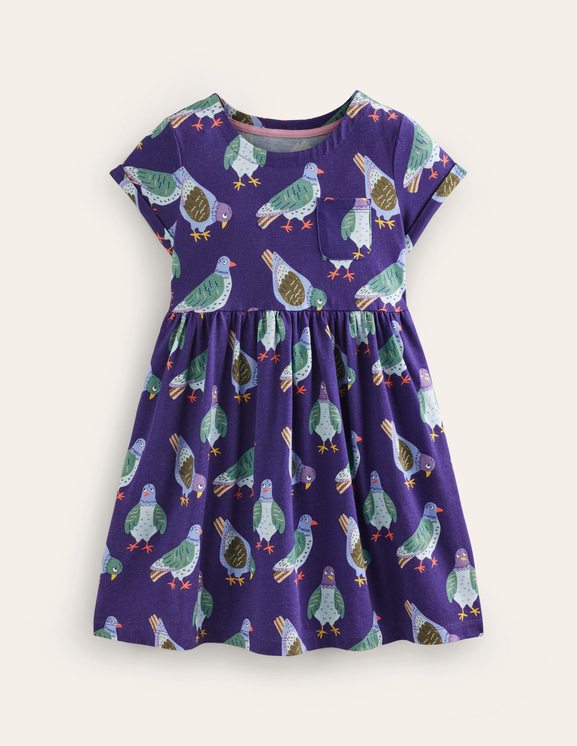 Short-sleeved Fun Jersey Dress-Starboard Navy Pigeons - Image 2