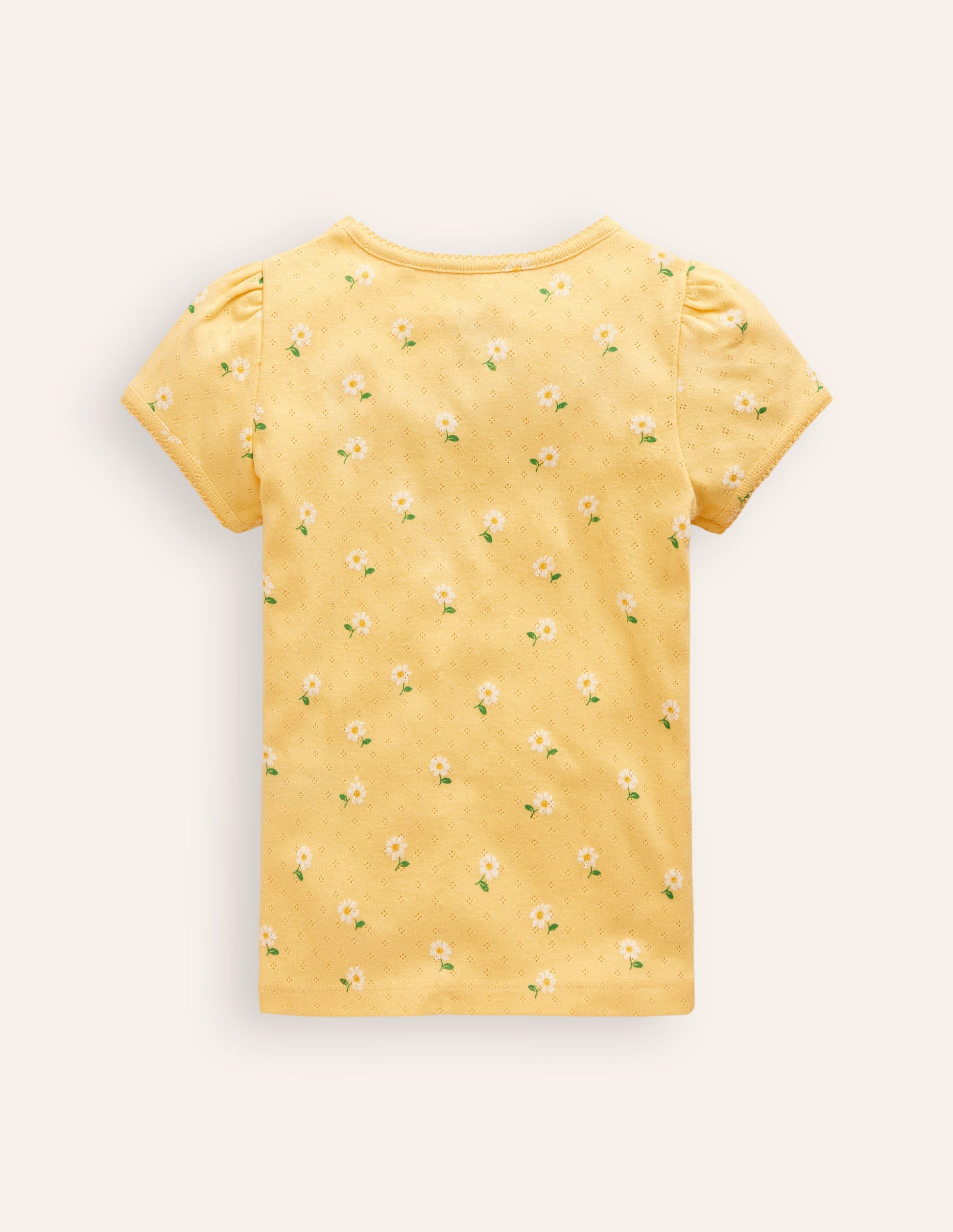 Short-sleeved Pointelle Top-Spring Yellow Daisies-2