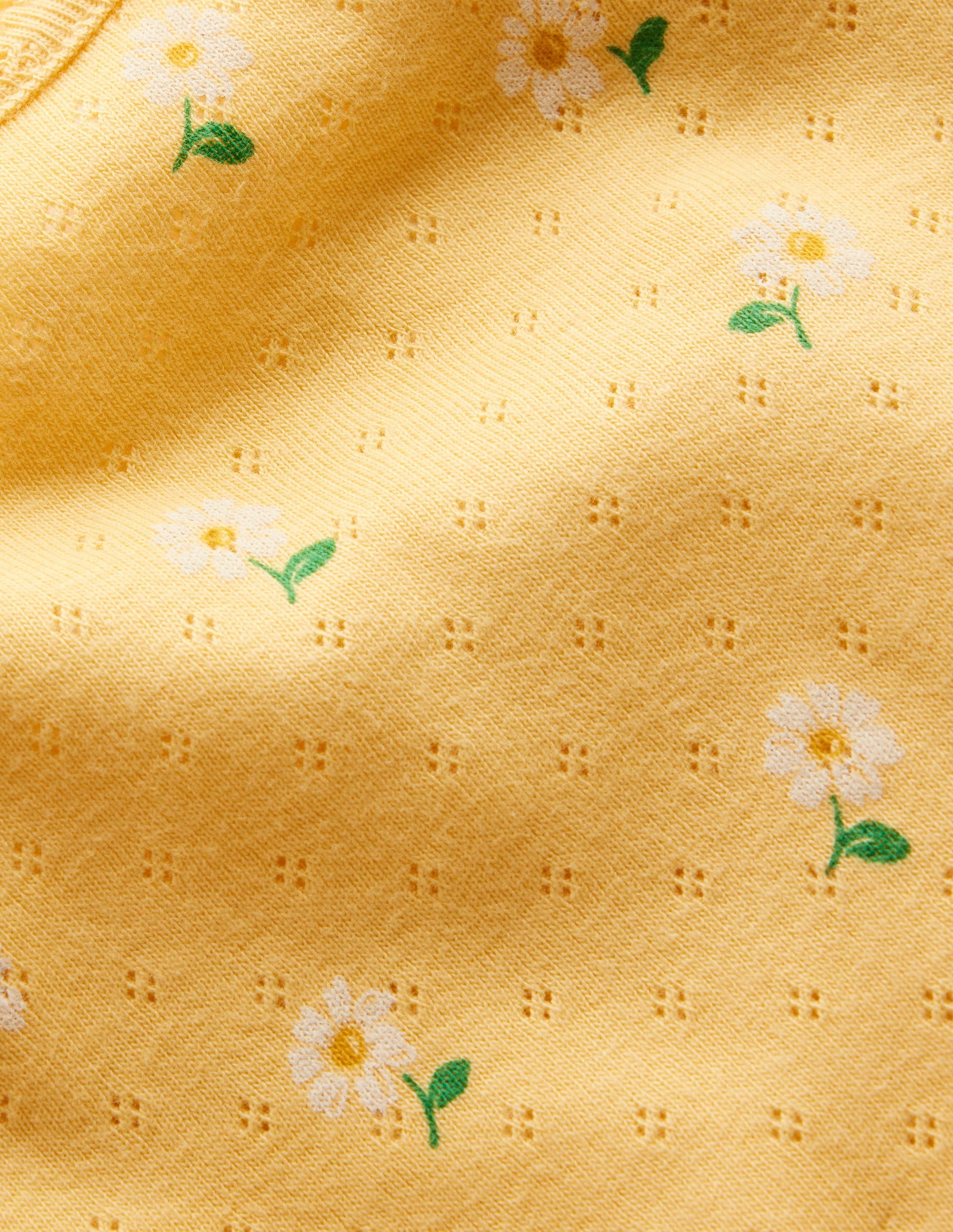 Short-sleeved Pointelle Top-Spring Yellow Daisies - Image 3