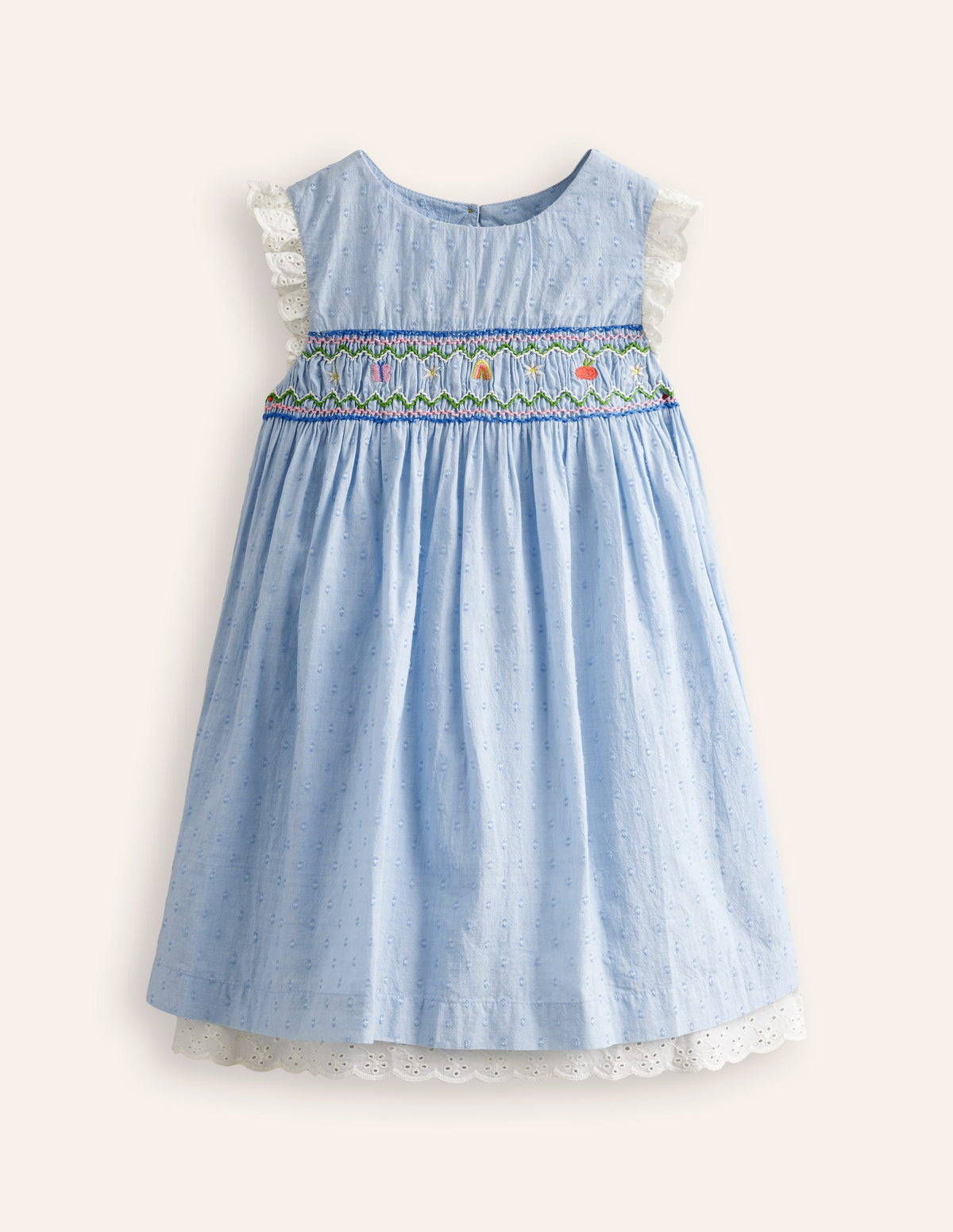 Smocked Lace Trim Dress-Mid Vintage Denim - Image 3
