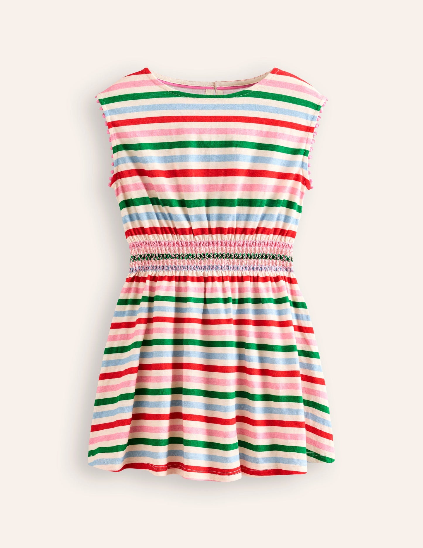 Shirred Waist Jersey Dress-Multi Stripe