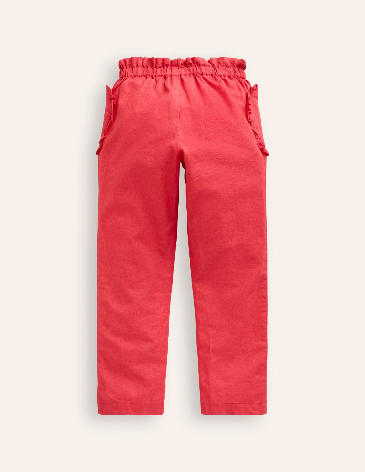 Cotton Linen Pull-on Trousers-Jam Red