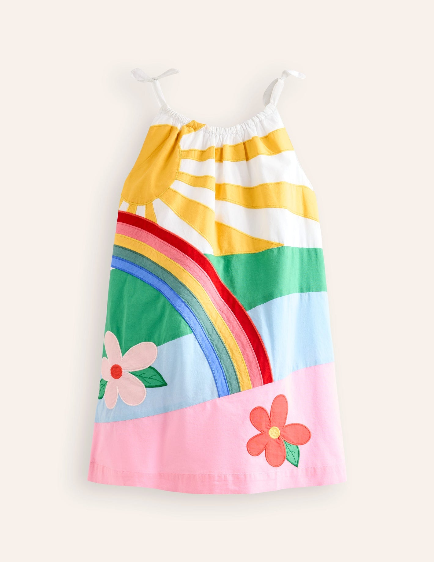 Strappy Appliqué Dress-Multi Rainbow Scene