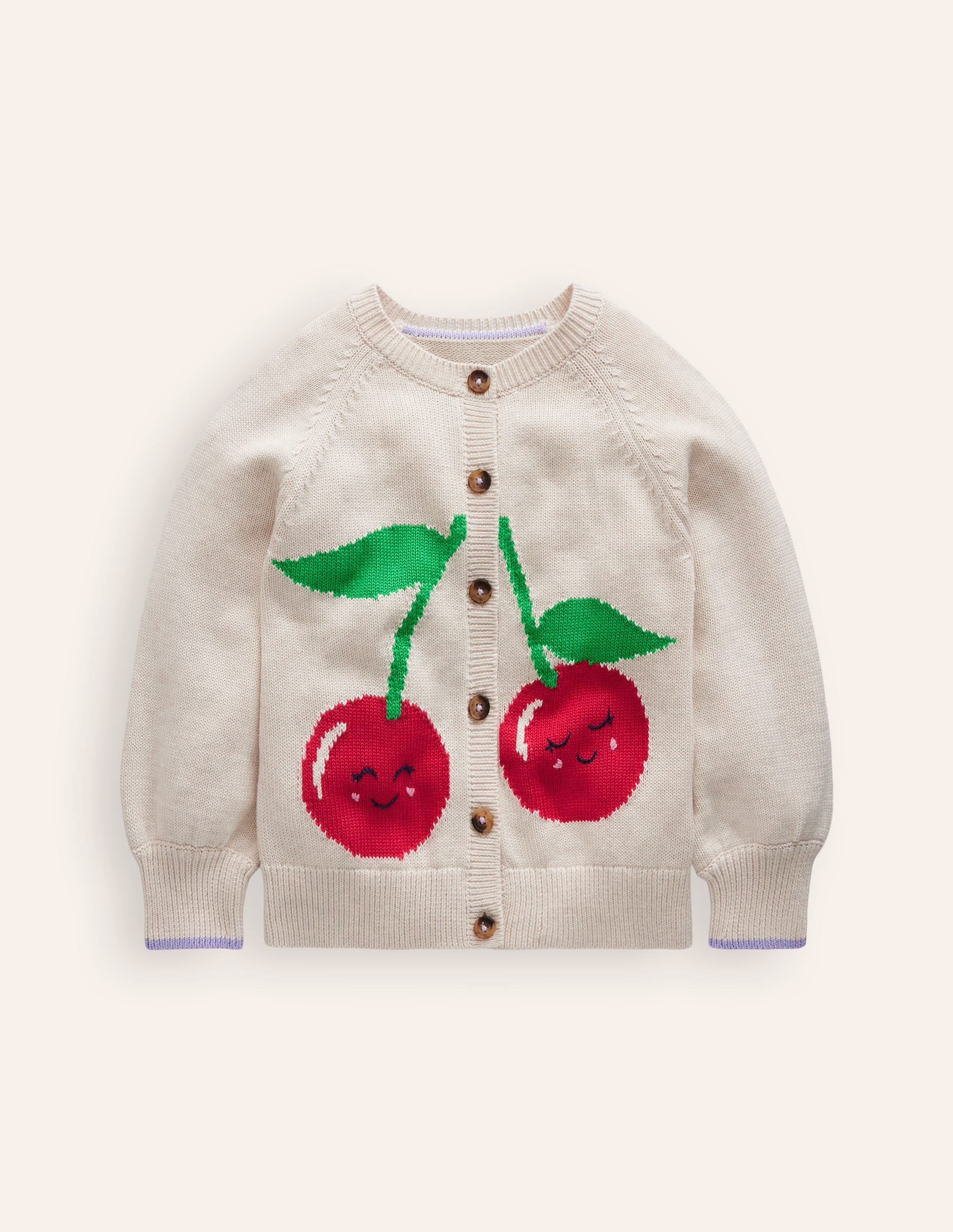 Fun Logo Cardigan-Ecru Marl Cherry - Image 1