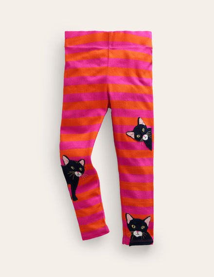 Appliqué Leggings-Pink/ Orange Cats