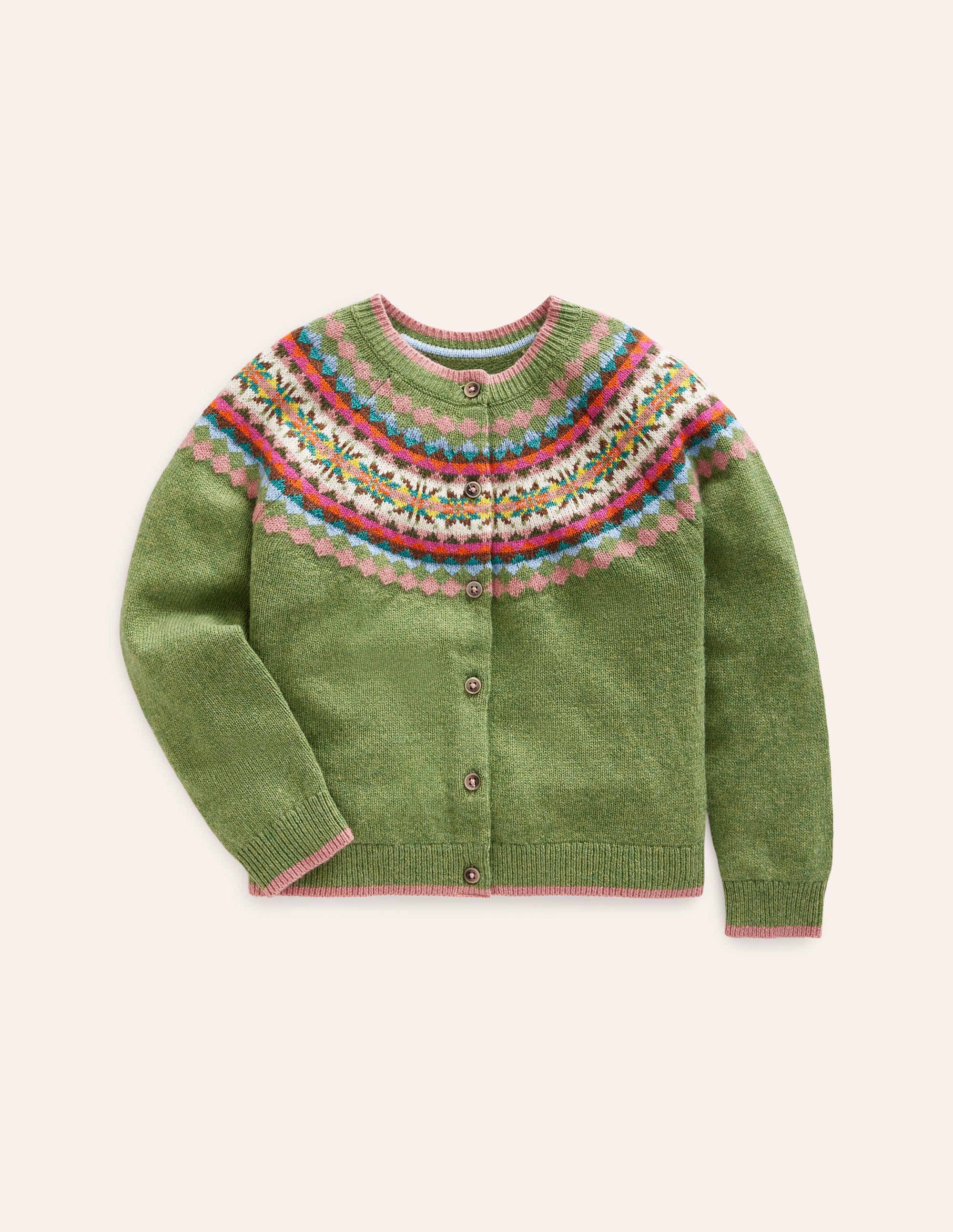 Edie Fair Isle Cardigan-Green/ Pink Fair Isle - Image 5