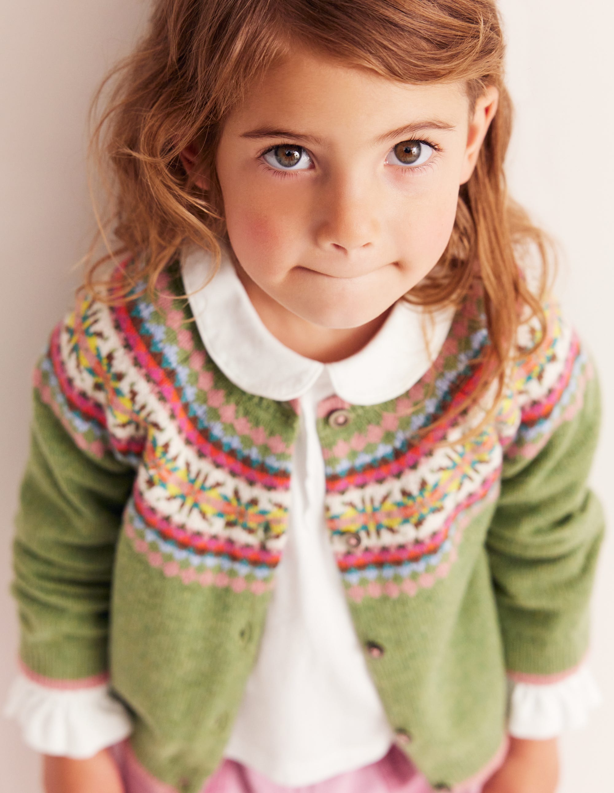 Edie Fair Isle Cardigan-Green/ Pink Fair Isle - Image 1