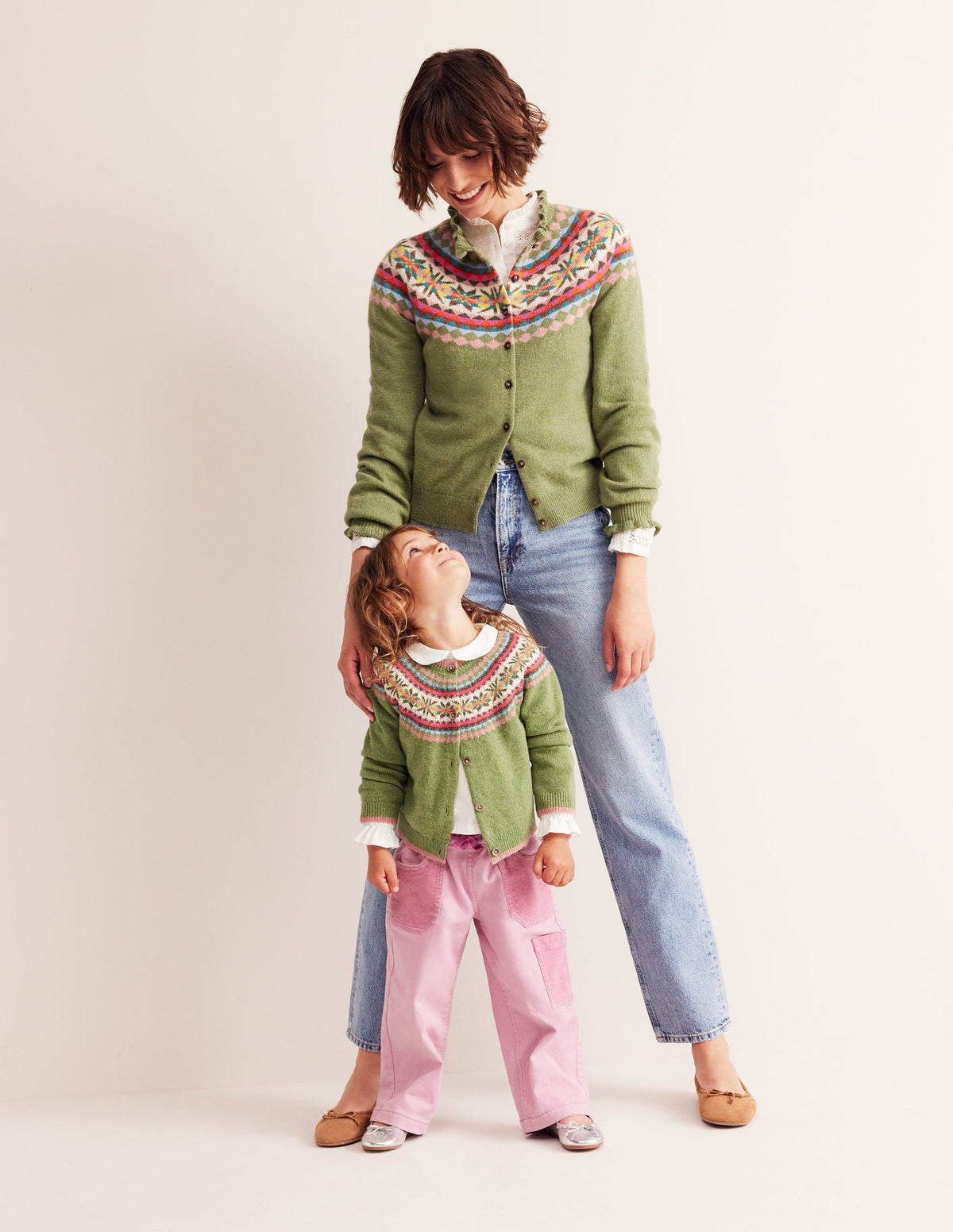 Edie Fair Isle Cardigan-Green/ Pink Fair Isle - Image 4
