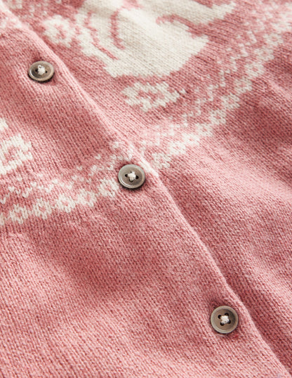 Edie Fair Isle Cardigan-Rose Blush Pink Squirrels