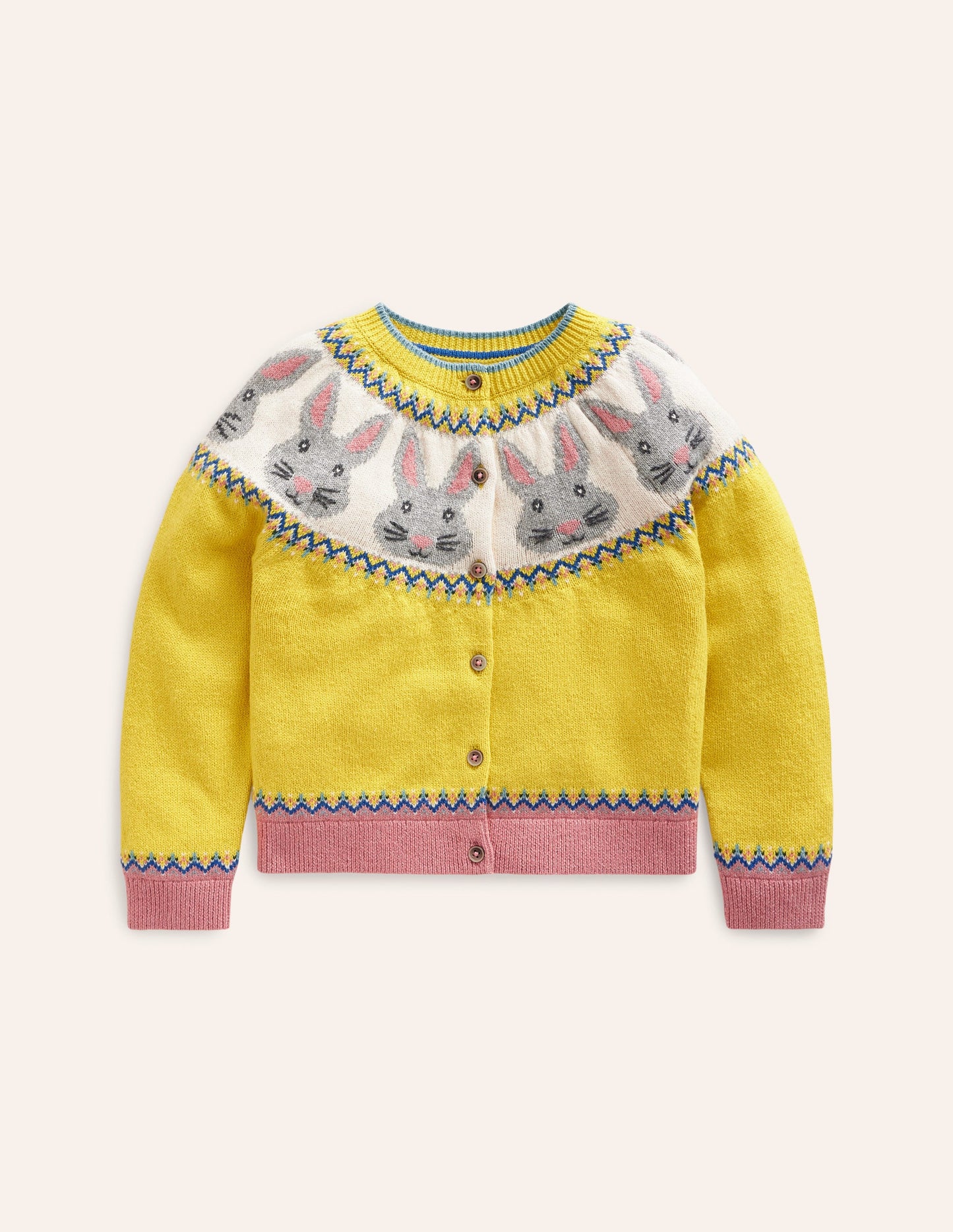 Edie Fair Isle Cardigan-Honeycomb Yellow Bunnies