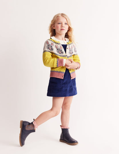 Edie Fair Isle Cardigan-Honeycomb Yellow Bunnies-1