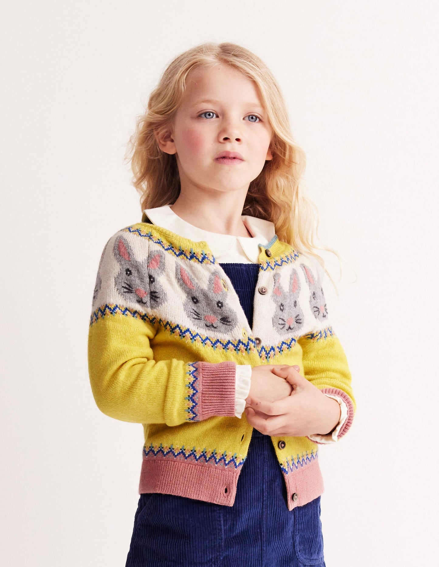 Edie Fair Isle Cardigan-Honeycomb Yellow Bunnies