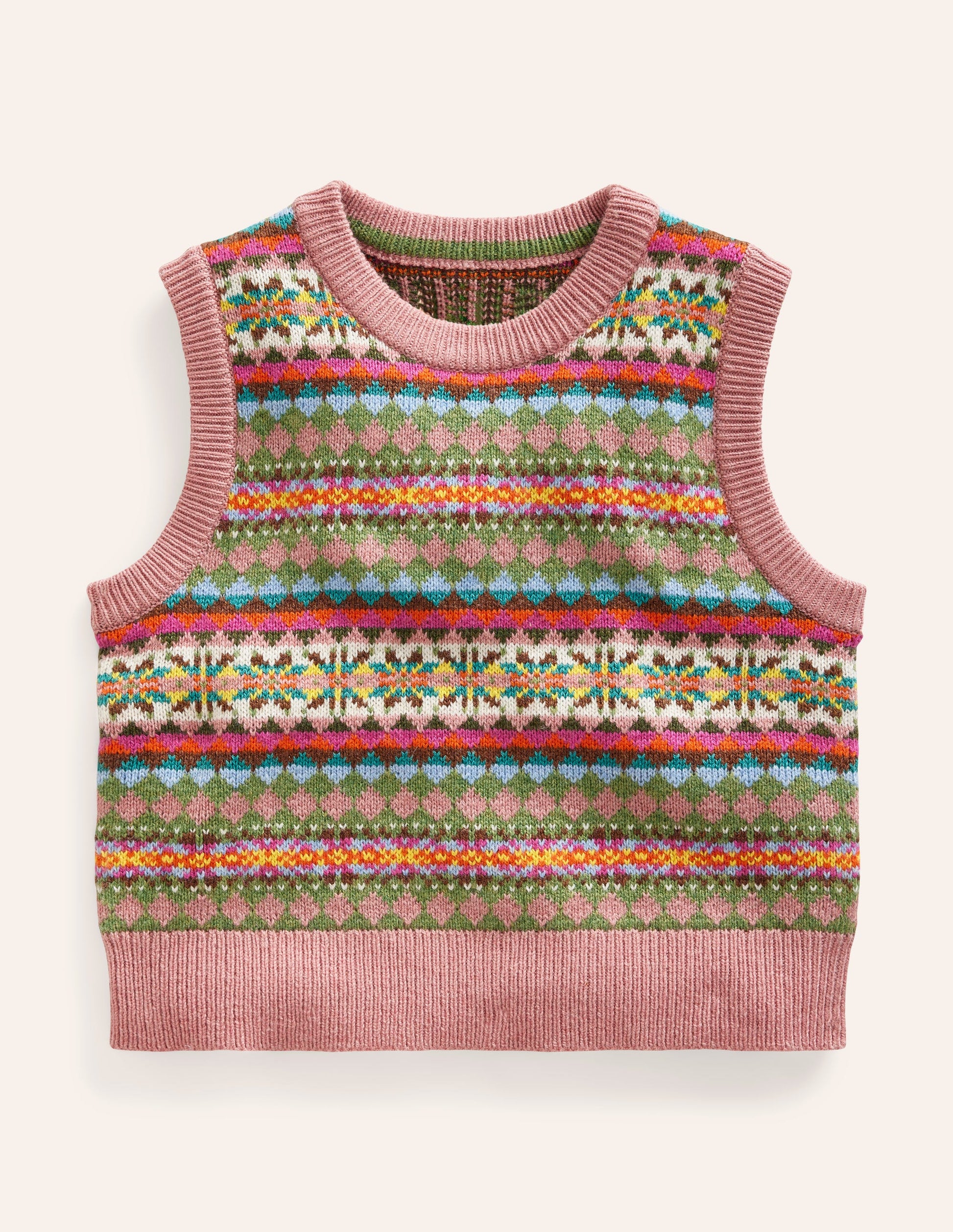 Fair Isle Knitted Tank-Green/ Pink Fair Isle-5