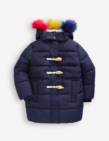 Longline Padded Coat -College Navy Rainbow Fur