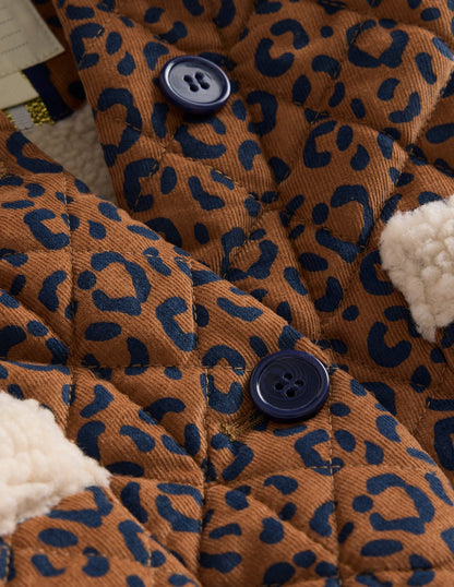 Borg Collared Cord Jacket-Tan Leopard Print-3