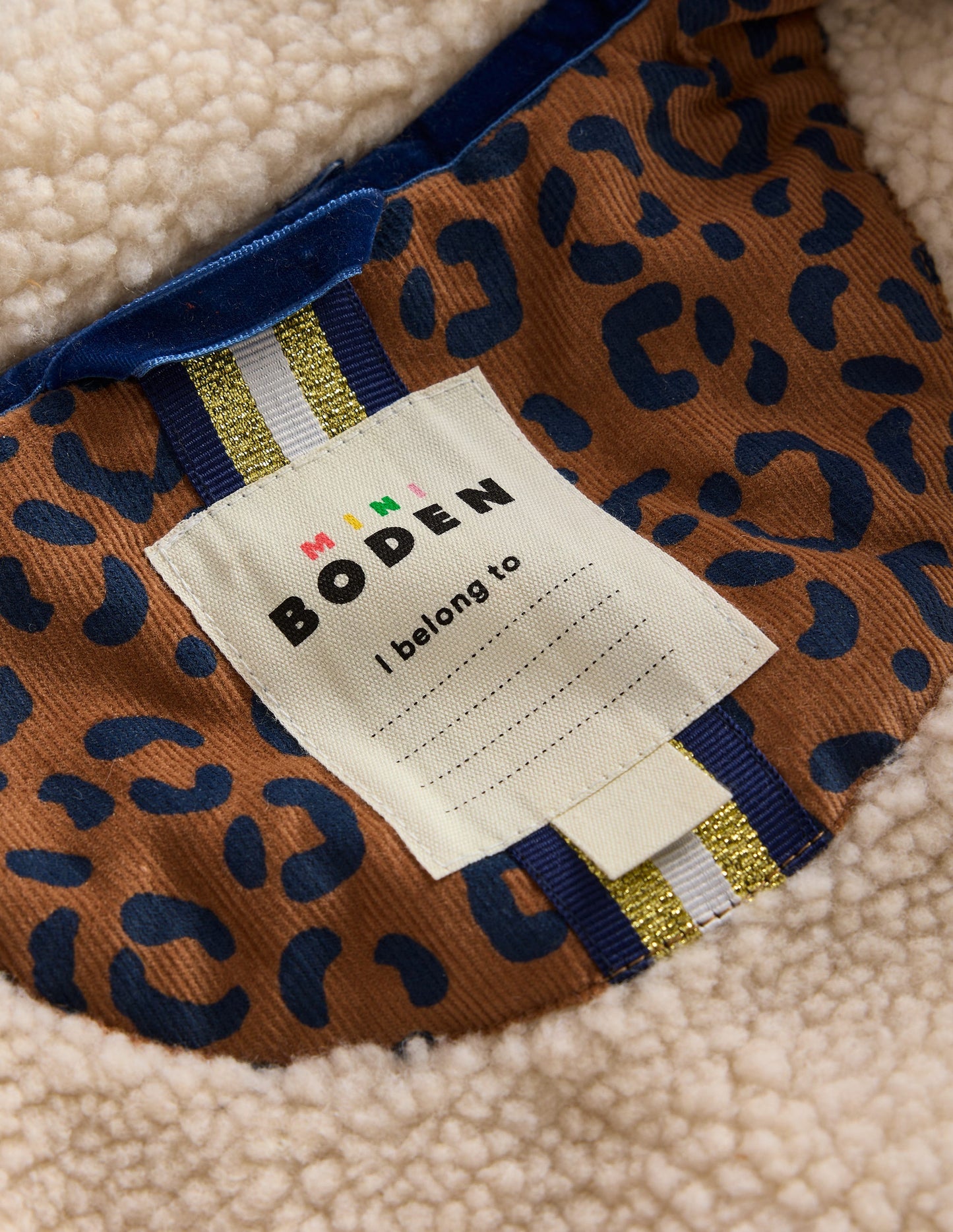 Borg Collared Cord Jacket-Tan Leopard Print