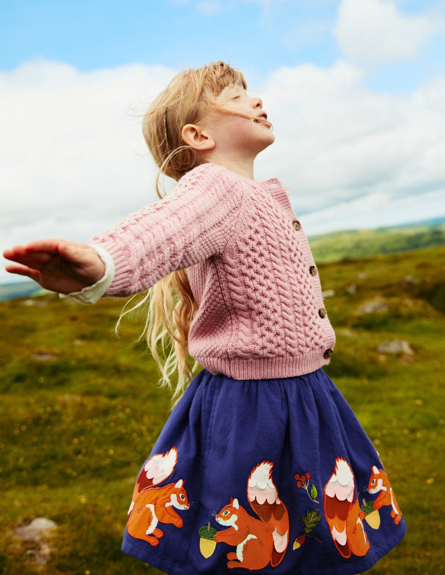 Appliqué Skirt-Starboard Blue Squirrels