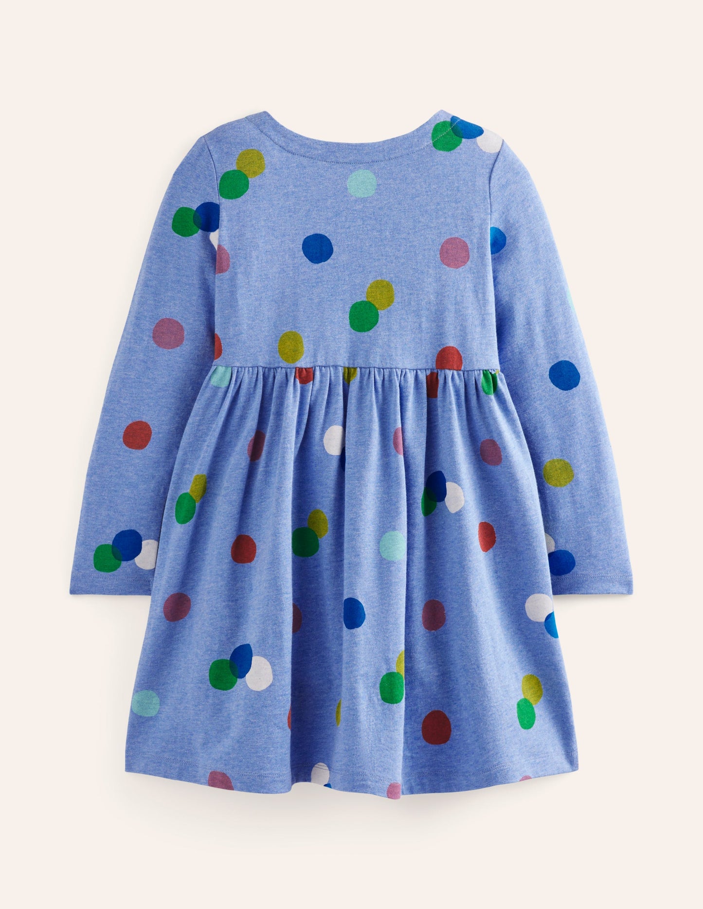 Long-Sleeved Fun Jersey Dress-Blue Marl Painted Spot