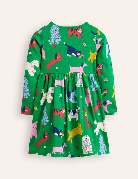 Long-Sleeved Fun Jersey Dress-Green Park Play Pets