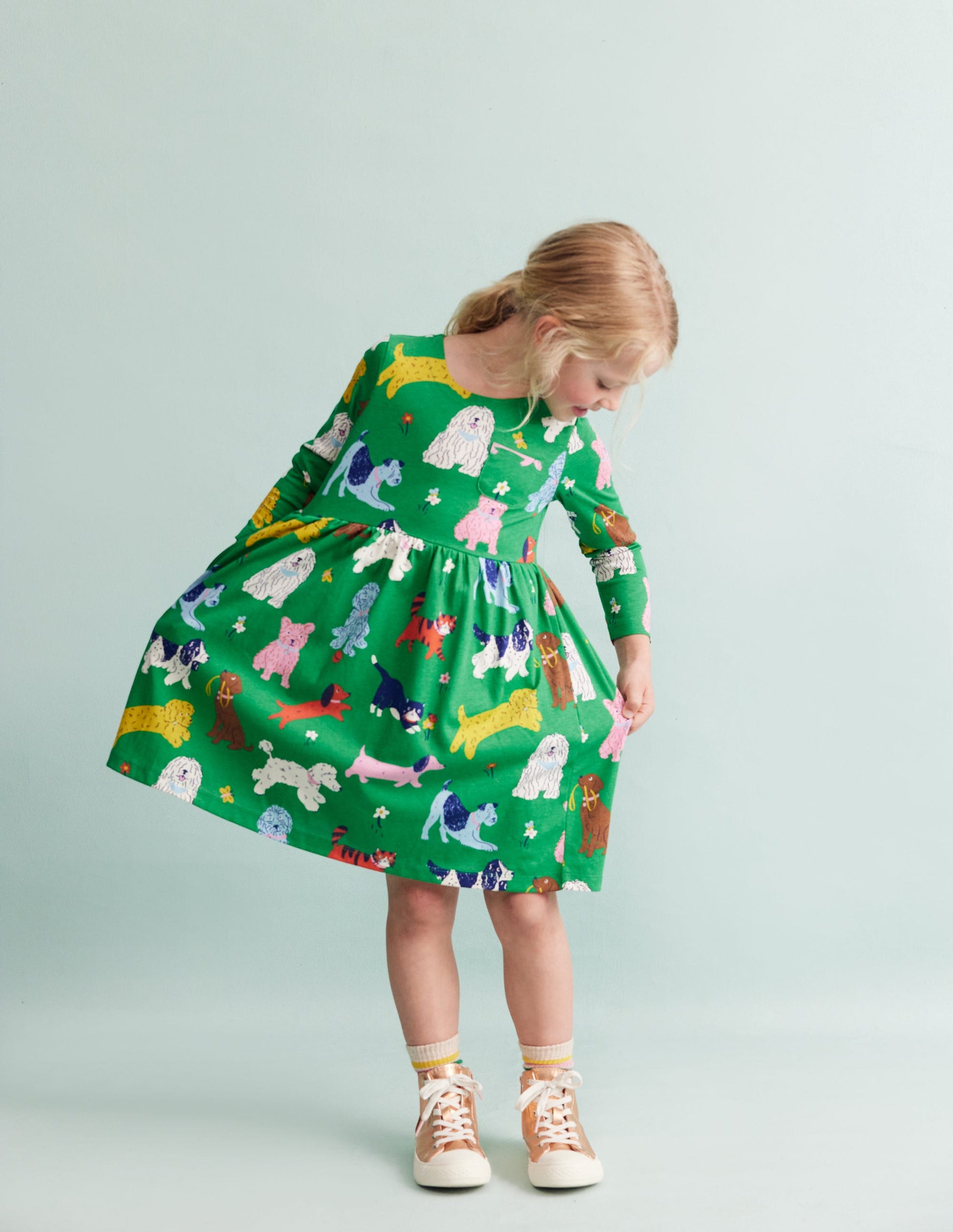 Long-Sleeved Fun Jersey Dress-Green Park Play Pets-2