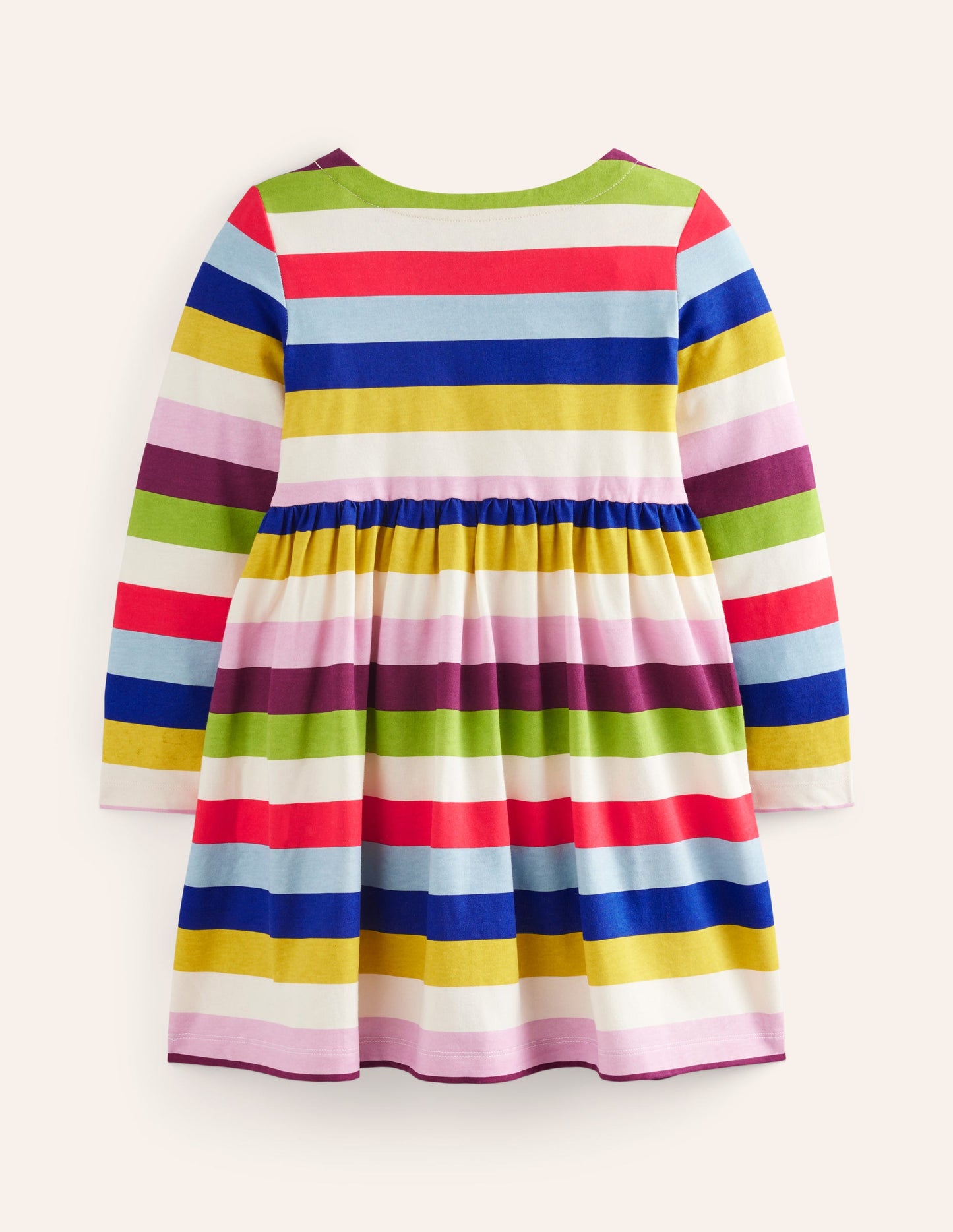 Long-Sleeved Fun Jersey Dress-Rainbow Multi Stripe