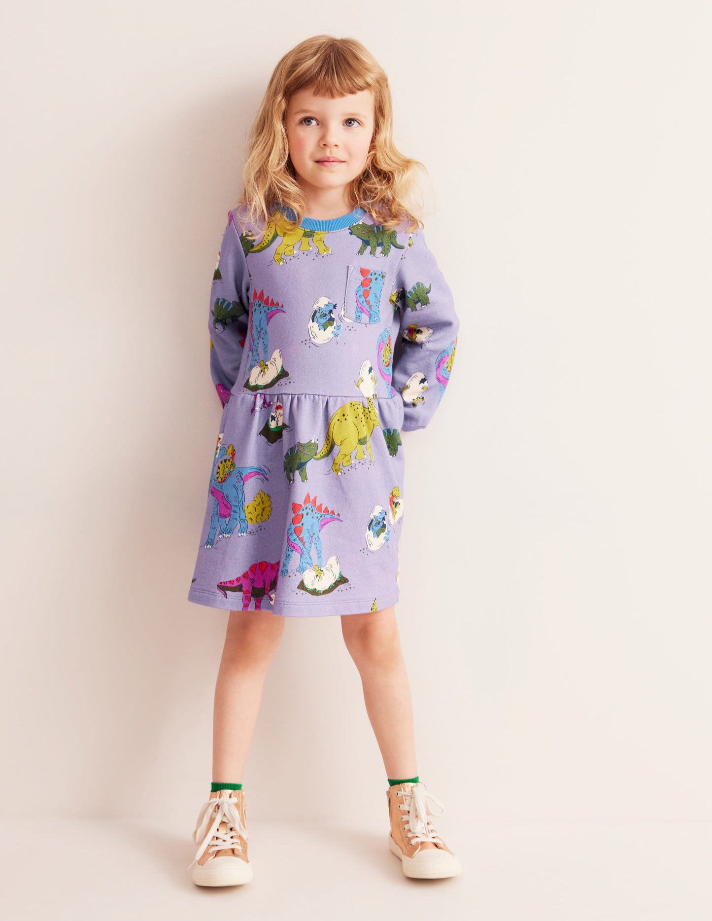 Loopback Sweatshirt Dress-Lilac Dino Family