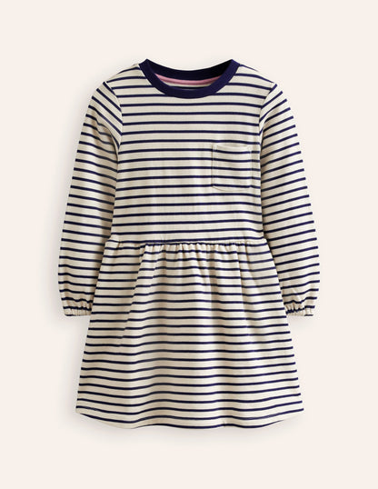 Loopback Sweatshirt Dress-White/ College Navy Stripe