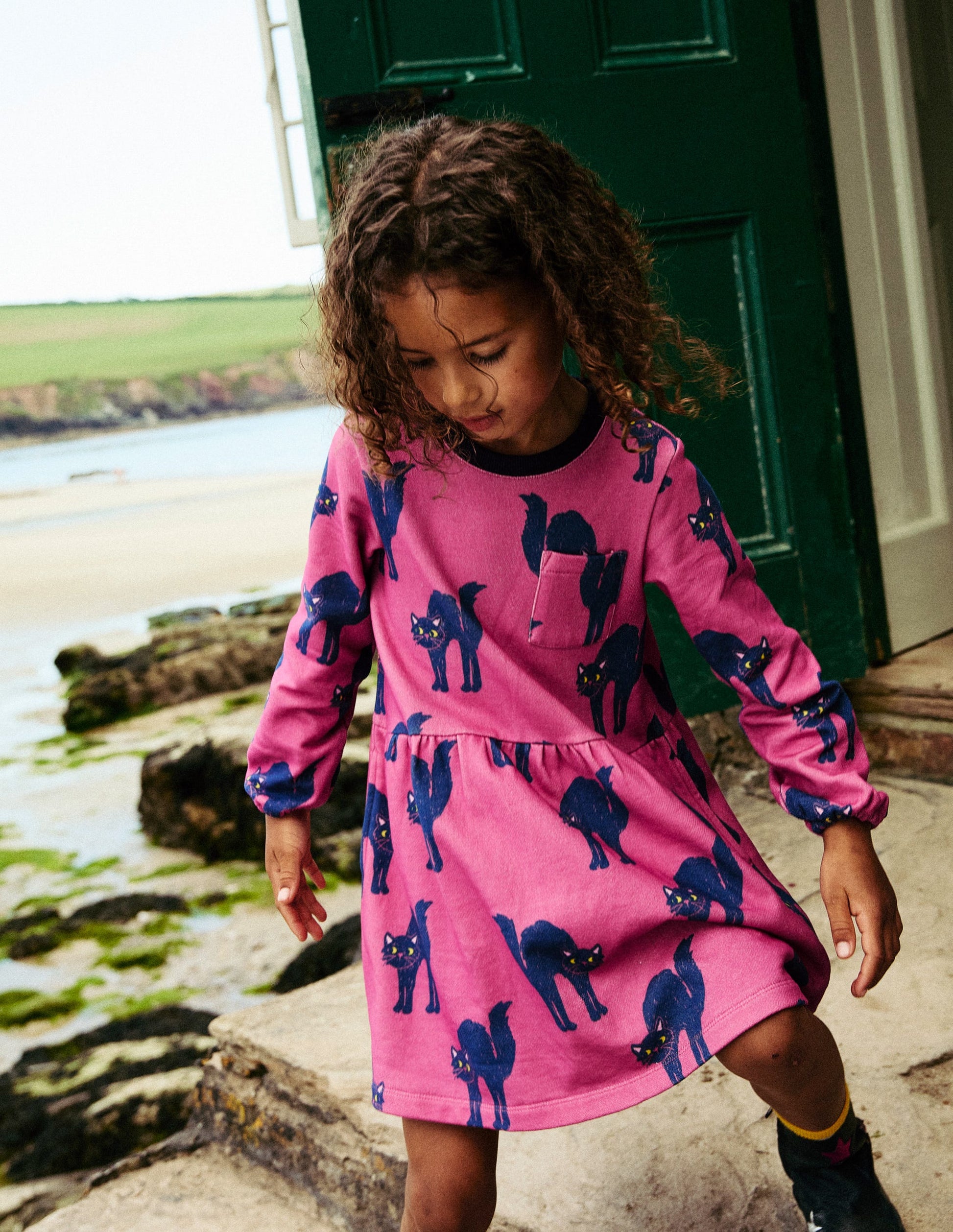 Loopback Sweatshirt Dress-Tickled Pink Cats-4