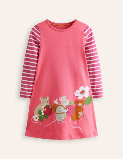 Elsie Big Appliqué Dress-Rapture Rose Pink Mice