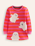 Ida Sweatshirt Appliqué Dress-Bright Pink/Terracotta Ghosts