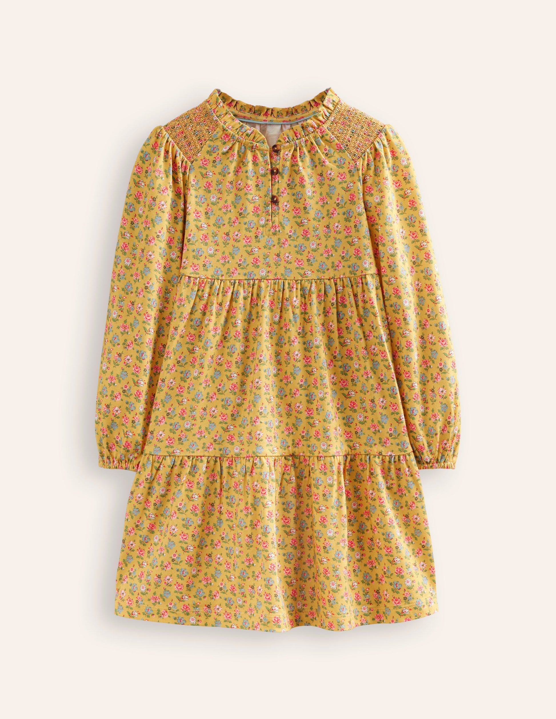 Tiered Jersey Dress-Canary Yellow Ditsy Floral-1
