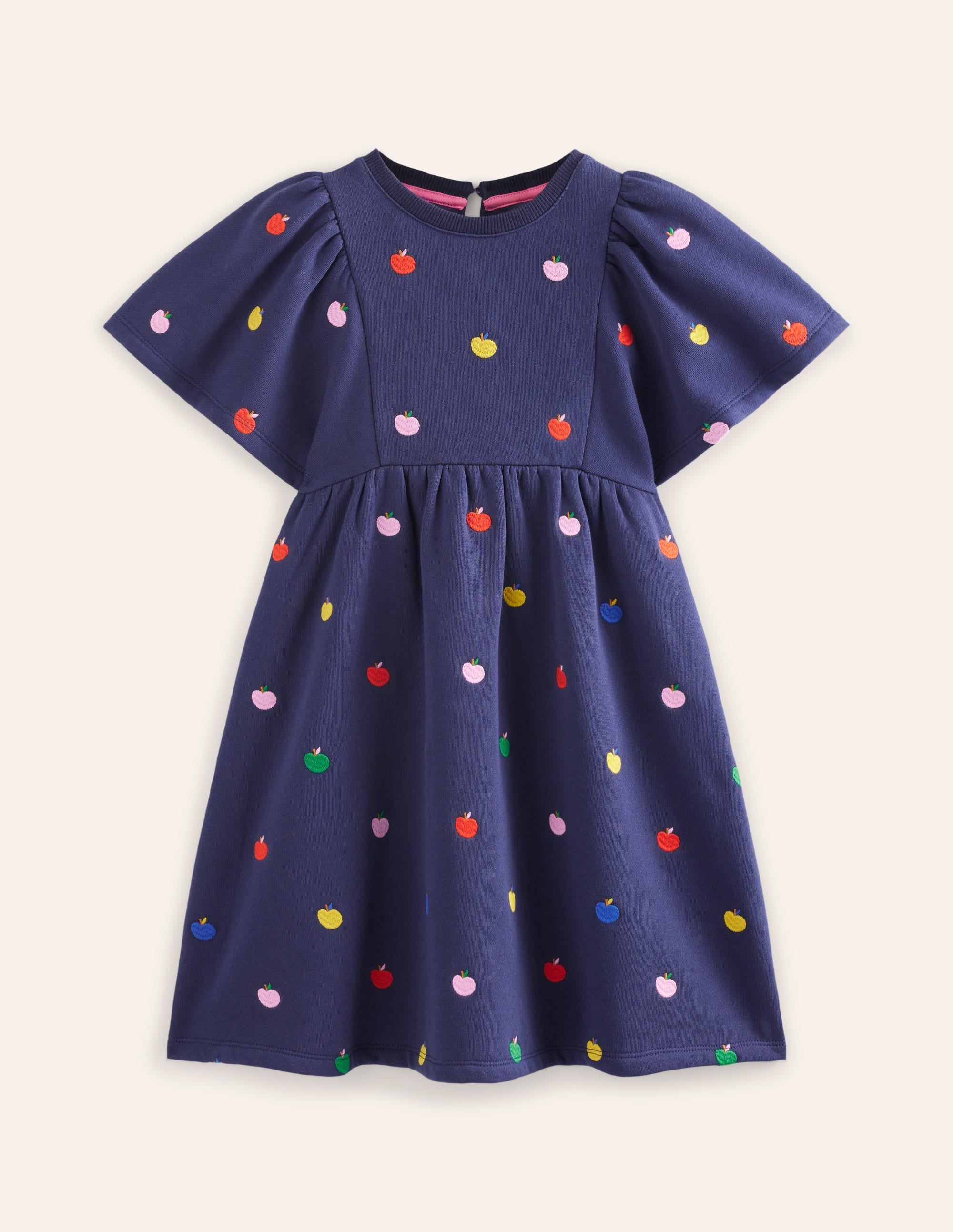 Embroidered Cosy Sweat Dress-College Navy Rainbow Apples - Image 4
