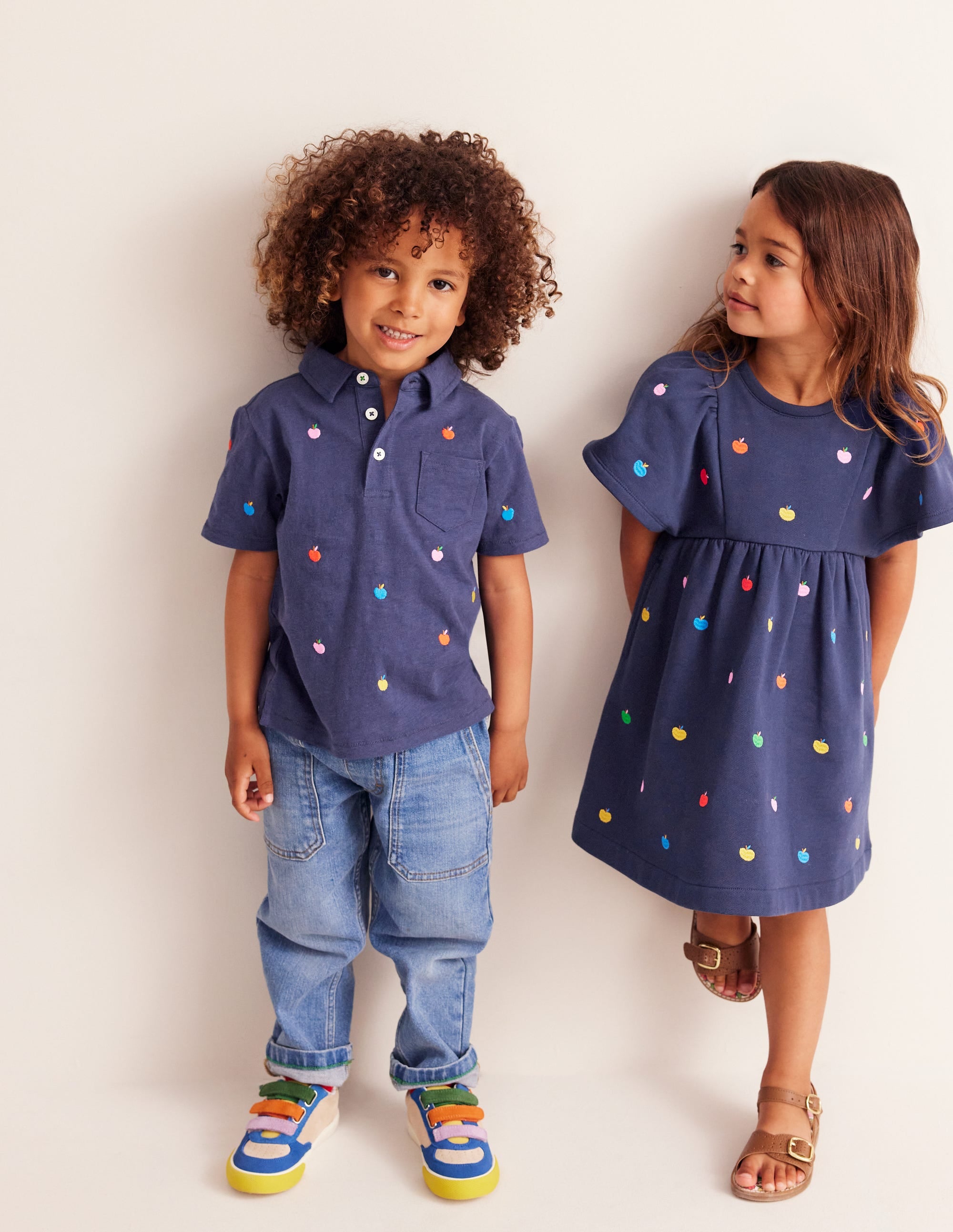 Embroidered Cosy Sweat Dress-College Navy Rainbow Apples - Image 3