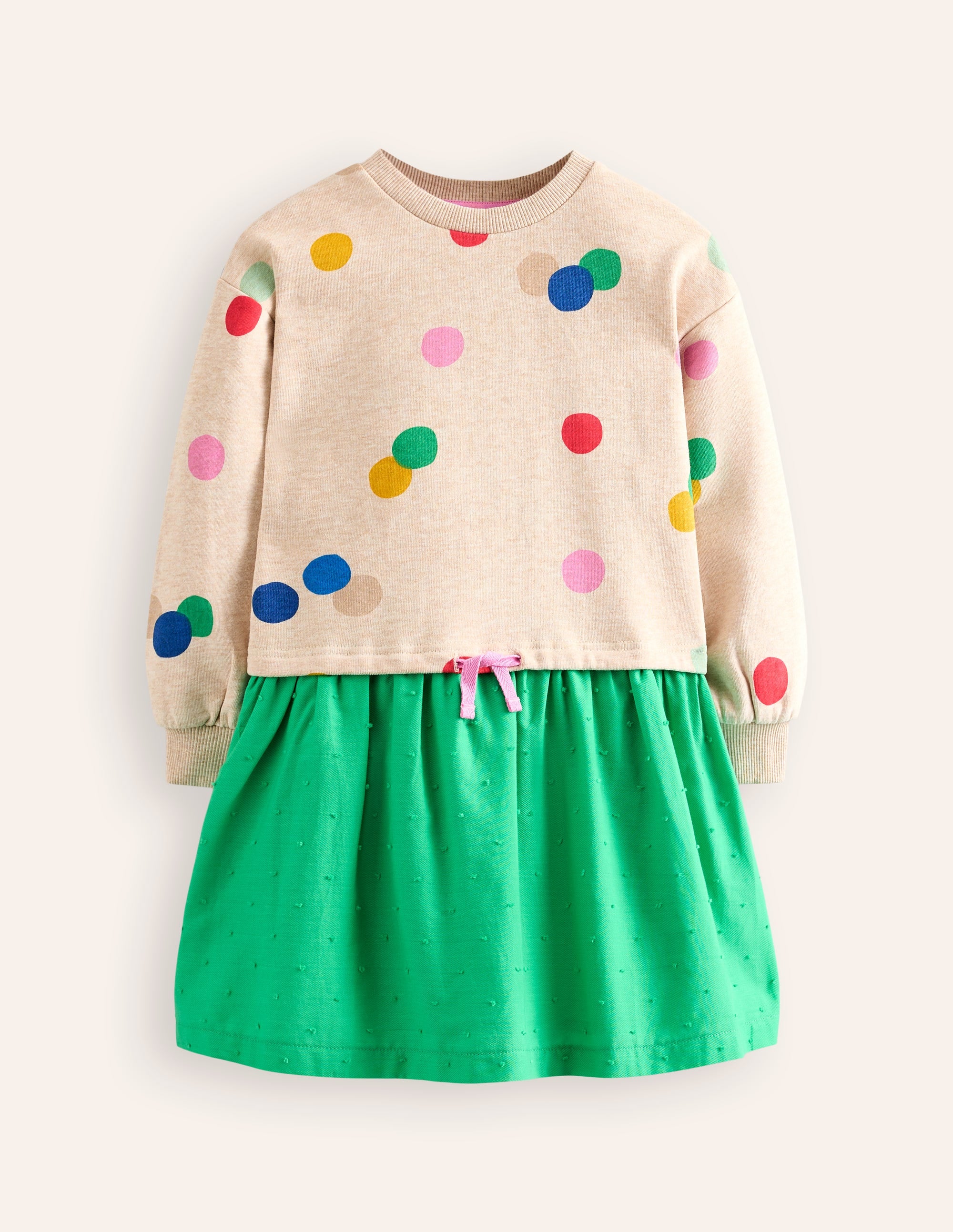 Sweatshirt Woven Mix Dress-Oatmeal Marl Painted Spot - Image 1