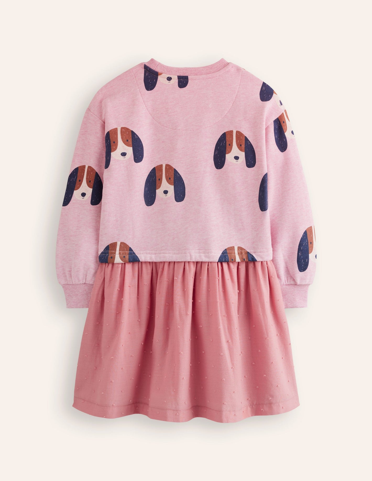 Sweatshirt Woven Mix Dress-Almond Pink Marl Pups