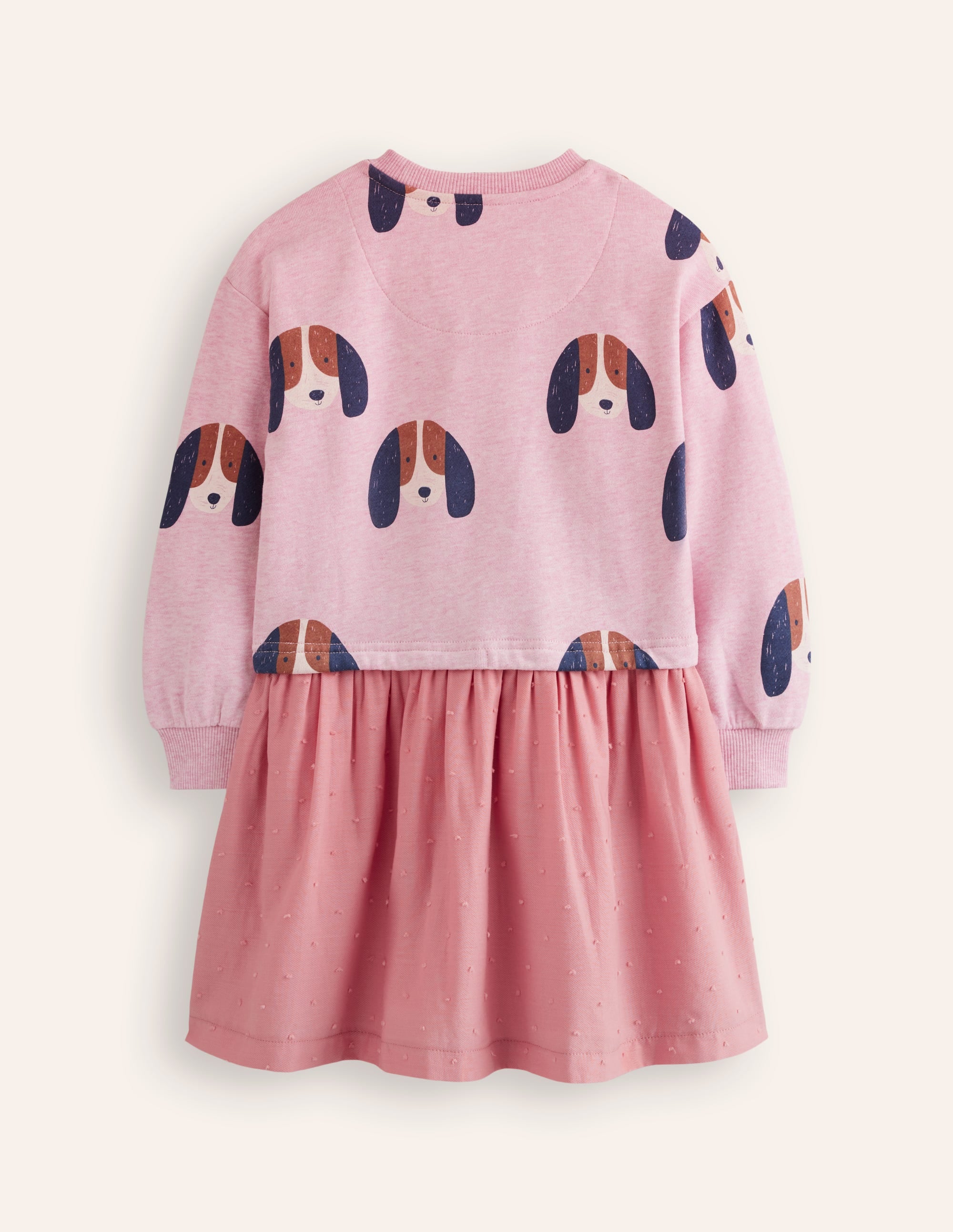 Sweatshirt Woven Mix Dress-Almond Pink Marl Pups - Image 3