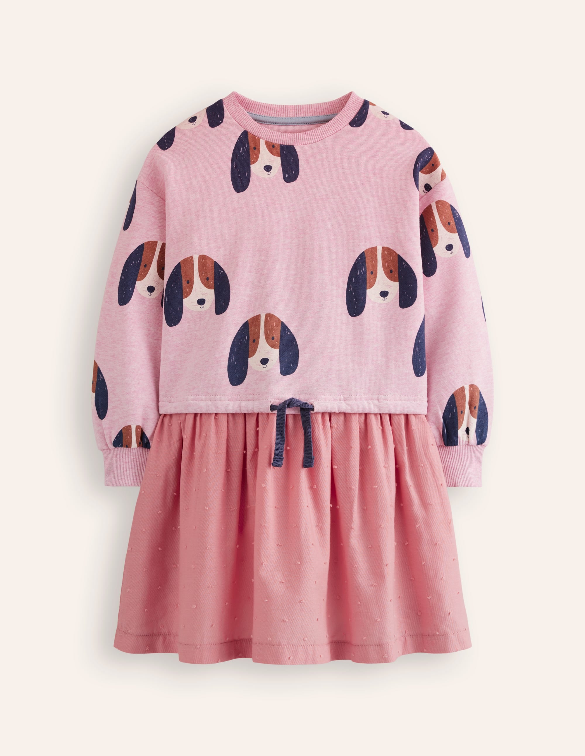 Sweatshirt Woven Mix Dress-Almond Pink Marl Pups - Image 2