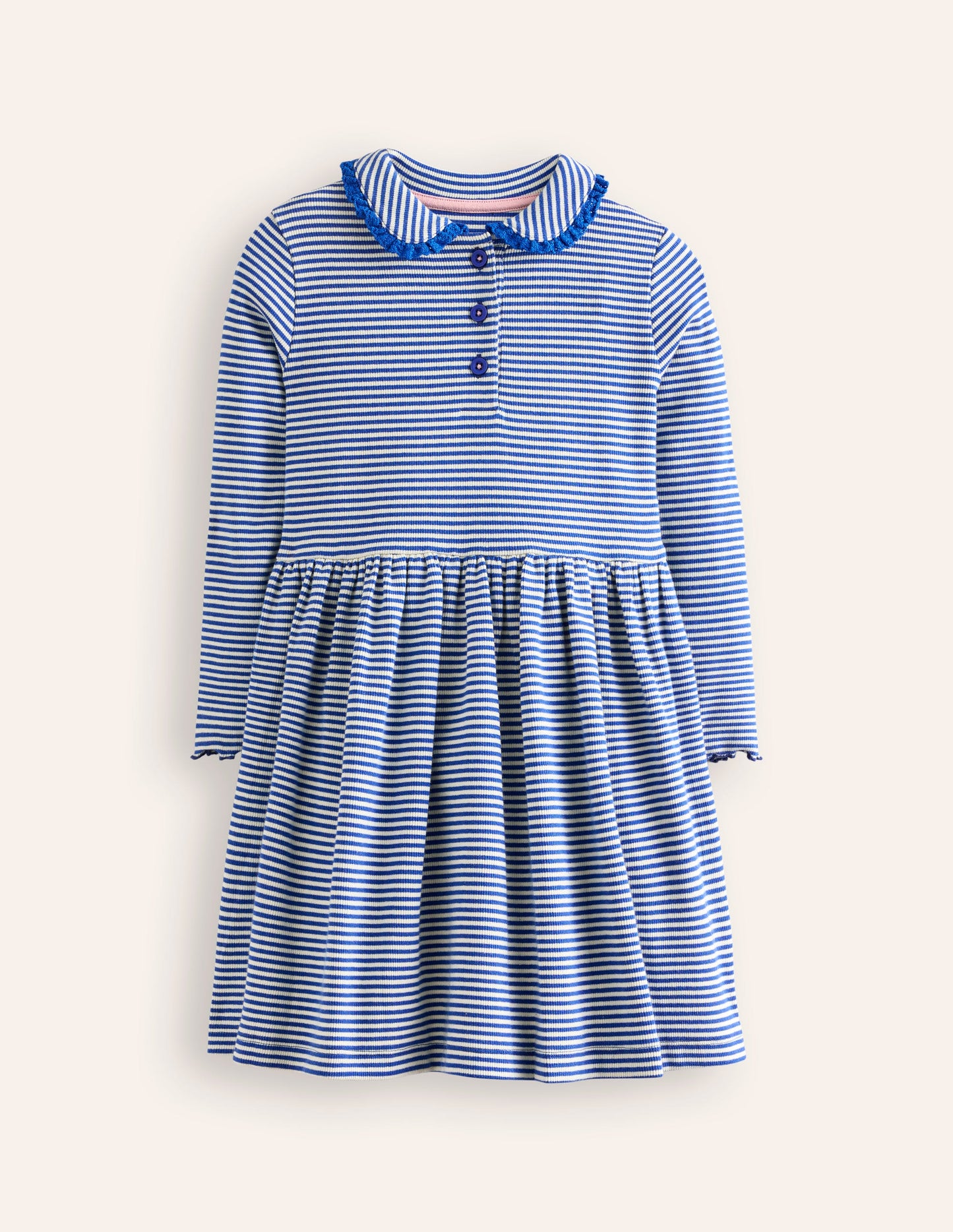 Collared Rib Twirly Dress-Bluejay/ Ivory Stripe