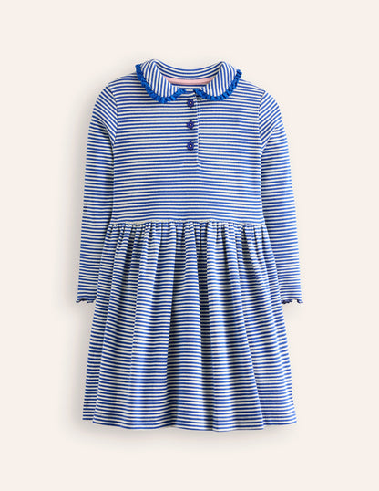Collared Rib Twirly Dress-Bluejay/ Ivory Stripe-1