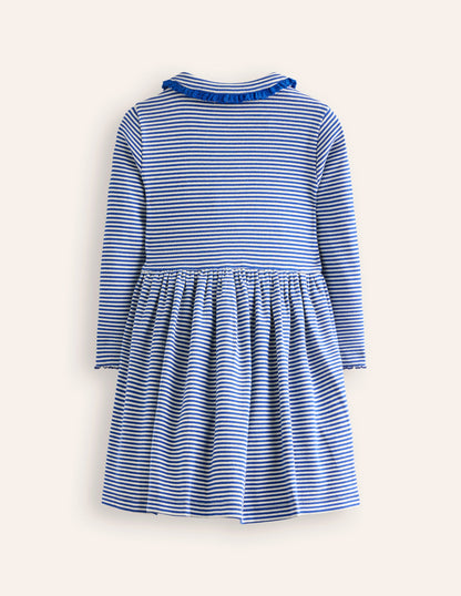 Collared Rib Twirly Dress-Bluejay/ Ivory Stripe-2